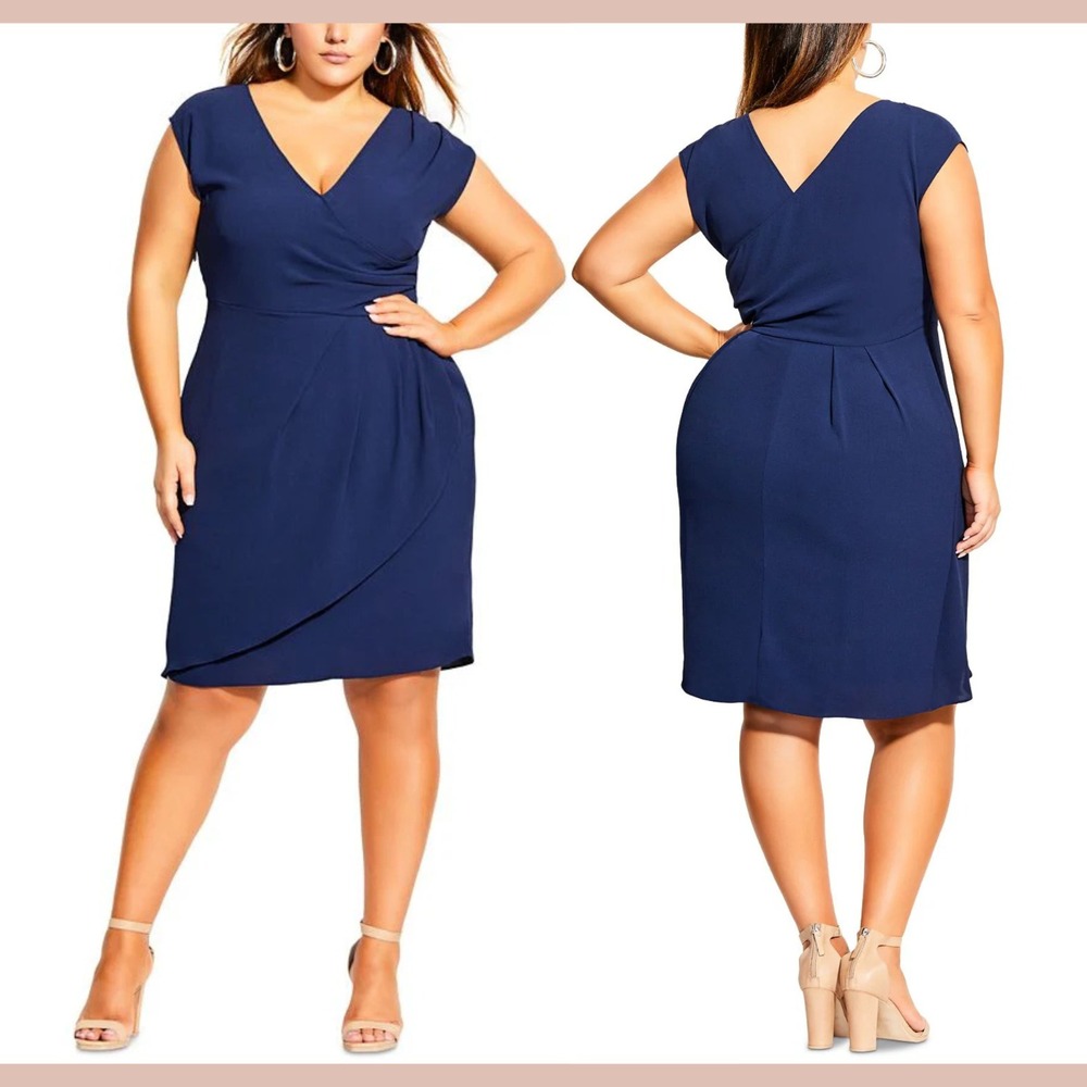 NEW City Chic [ PLUS 16 ] Classic Wrap Style Dress in Navy‎ Blue #U1708
